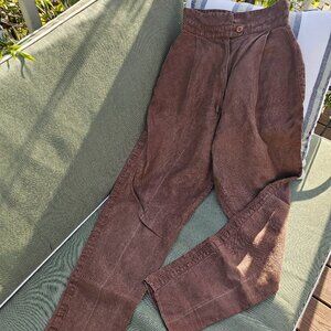 Vintage 80s Brown pleated tapered linen pant